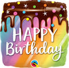 BDAY RAINBOW DRIP CAKE 18" SQUARE FOIL BALLOON