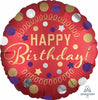 RED SATIN PARTY HBD 18" ROUND FOIL BALLOON