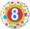NUMBER 18" ROUND BALLOONS RAINBOW DOTS